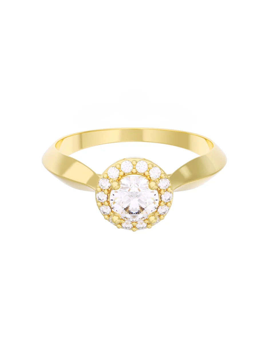 Anillo en Oro Amarillo con Piedra Central y Circonias en 10k y 14k