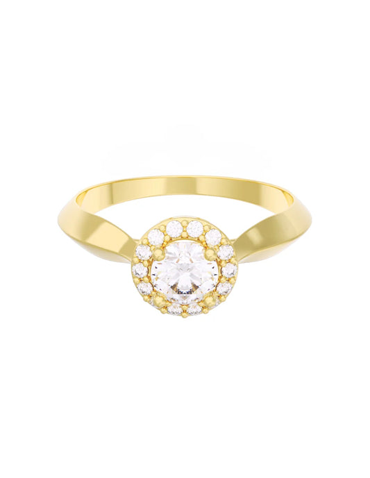 Anillo en Oro Amarillo con Piedra Central y Circonias en 10k y 14k