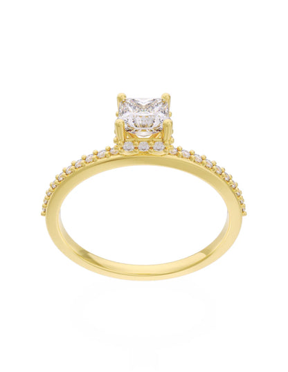 Solitario Halo en Oro Amarillo con Circonias en 10k y 14k