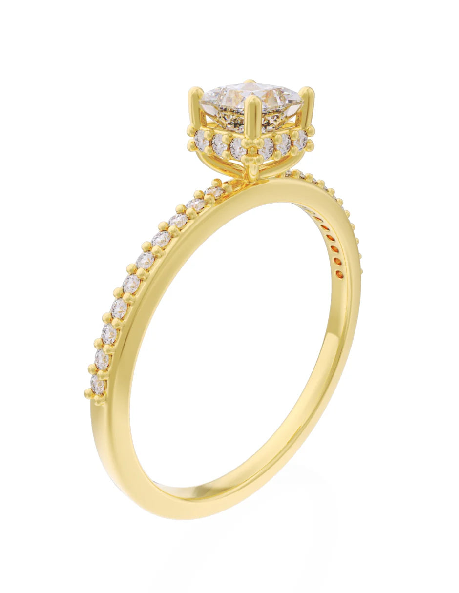 Solitario Halo en Oro Amarillo con Circonias en 10k y 14k