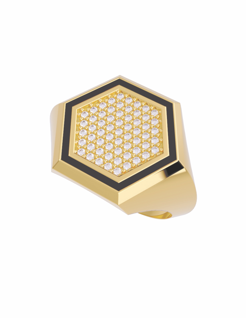 Anillo Hexagonal para Hombre en Oro 10k y 14k con Circonias