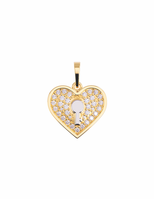 Dije Corazón Tipo Candado en Oro de 10k y 14k con Circonias