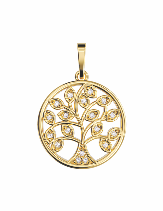 Dije de Árbol de la Vida con Circonias en Oro 10k y 14k