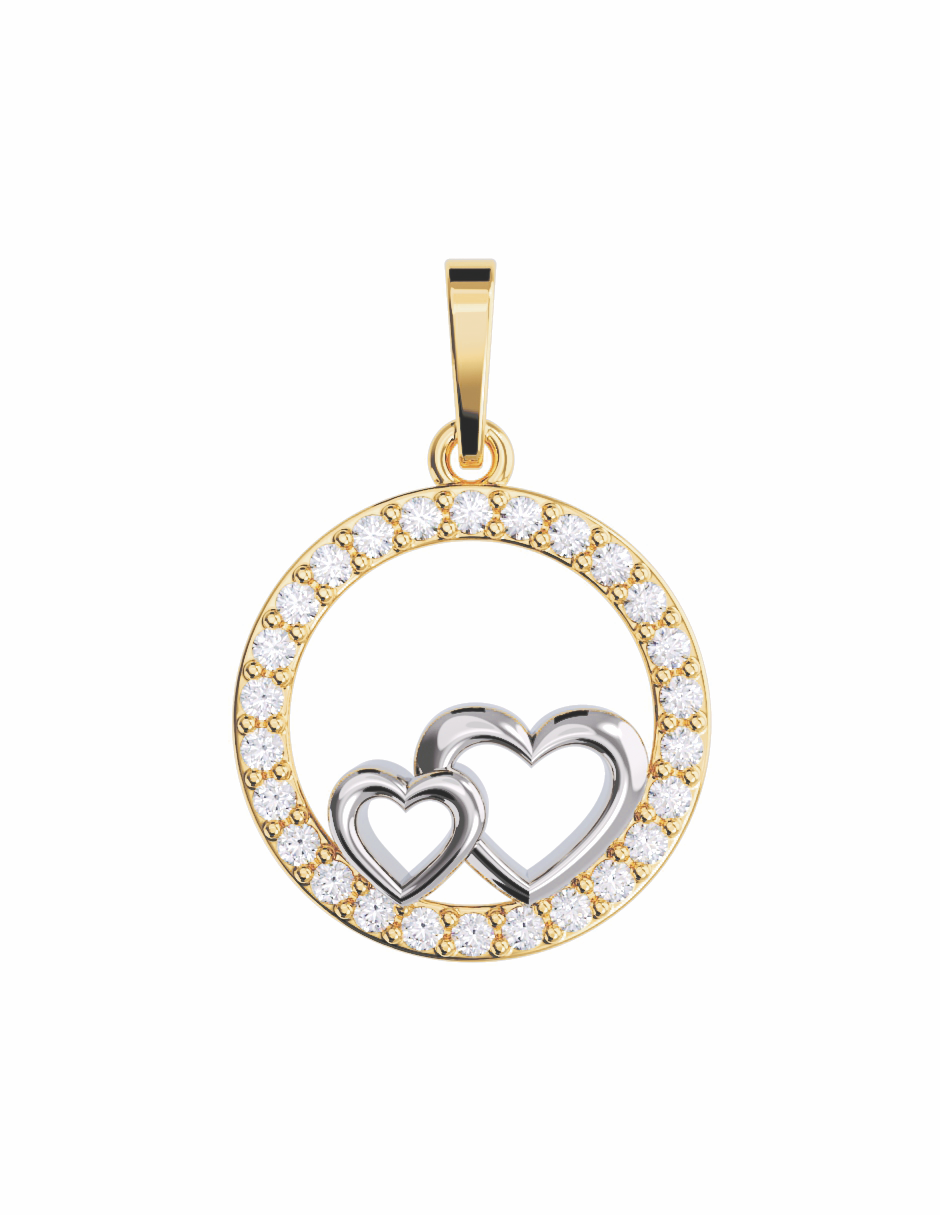 Dije Circular con Corazones en 10k y 14k con Circonias