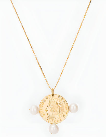 COLLAR MONEDA CON PERLAS DANIEL ESPINOSA