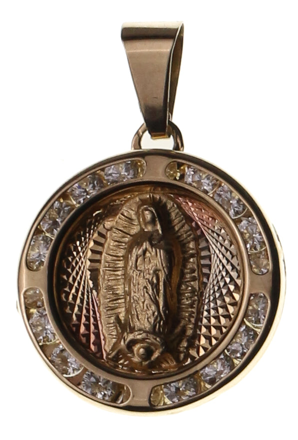 MEDALLA VIRGEN ORO 10K ZIRCONIAS.