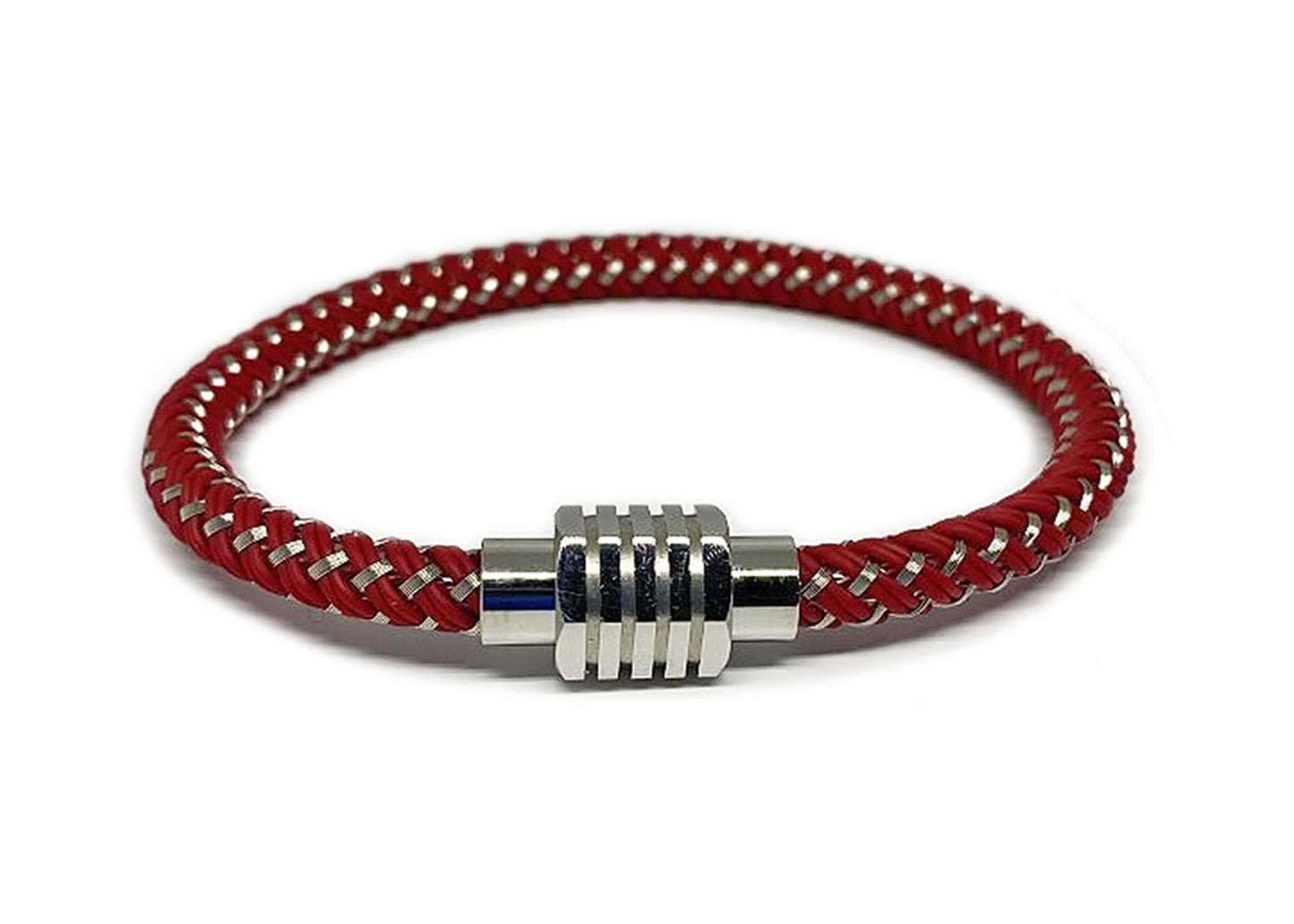 PULSERA ACERO PLATEADO/ROJO