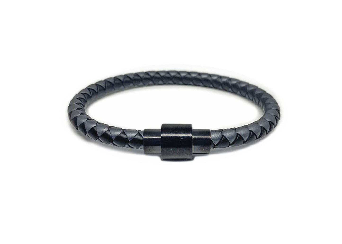 PULSERA  PIEL NEGRO/GRIS ACERO